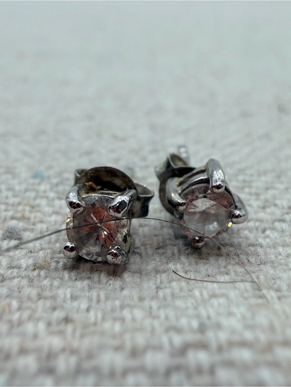 Clear Round Crystal Stud Earrings - Silver